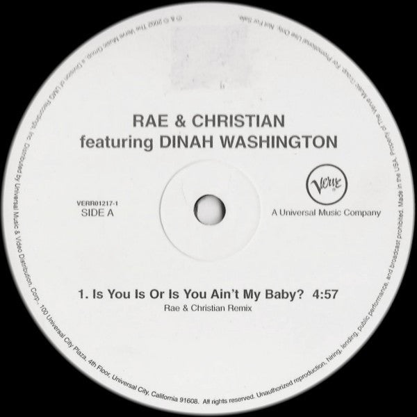 Rae & Christian Featuring Dinah Washington : Is You Is Or Is You Ain't My Baby? (12", Promo)