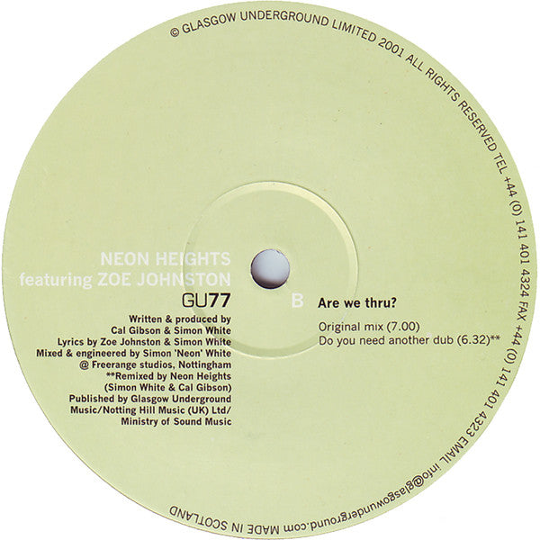 Neon Heights Featuring Zoe Johnston* : Are We Thru? (12")
