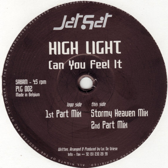 High Light* : Can You Feel It (12")