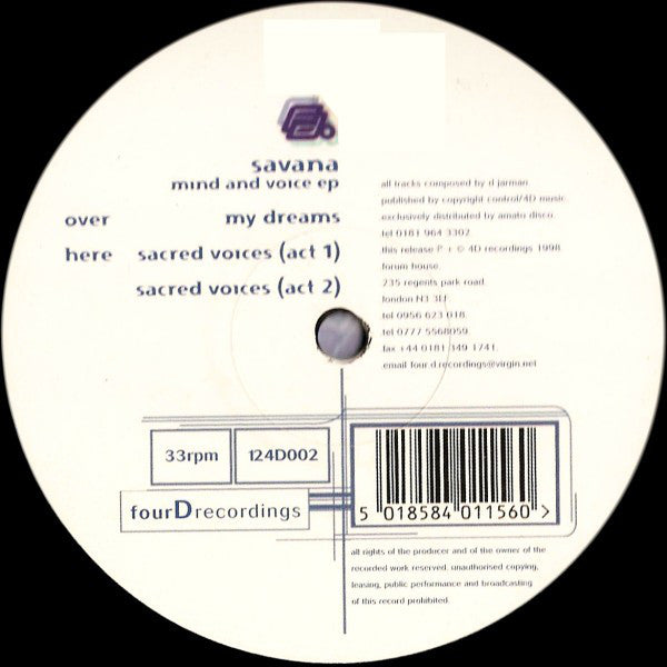 Savana : Mind And Voice EP (12", EP)