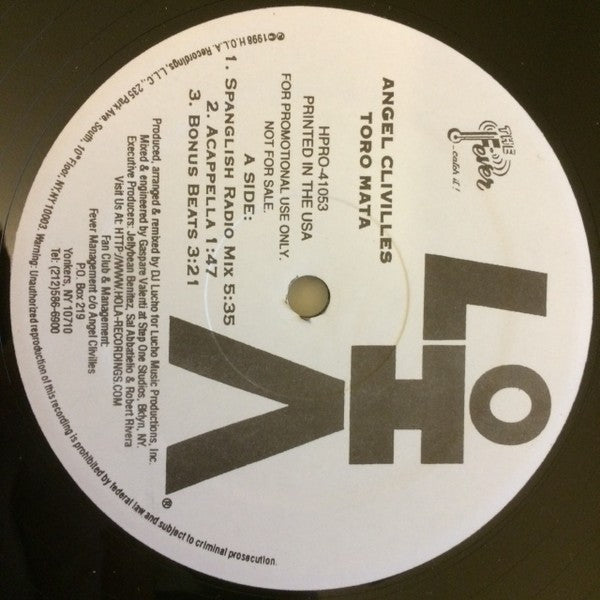 Angel Clivilles : Toro Mata (12", Maxi, Promo)