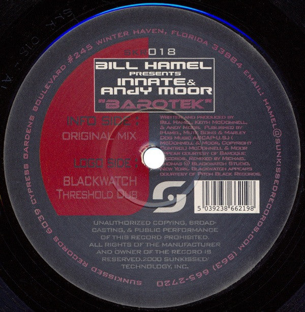 Bill Hamel Presents Innate & Andy Moor : Barotek (12")