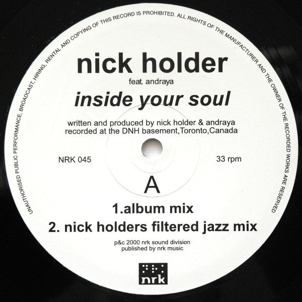 Nick Holder Feat. Andraya : Inside Your Soul (2x12")
