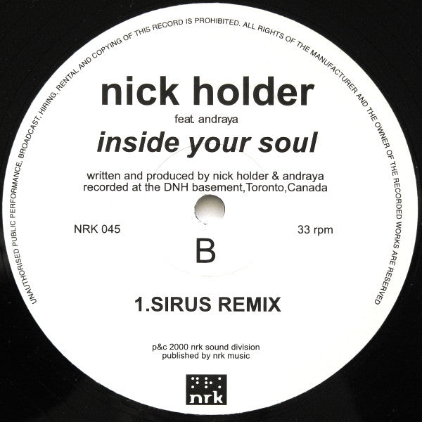 Nick Holder Feat. Andraya : Inside Your Soul (2x12")