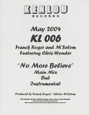 Franck Roger & M'Selem Featuring Chris Wonder : No More Believe (12", Promo)