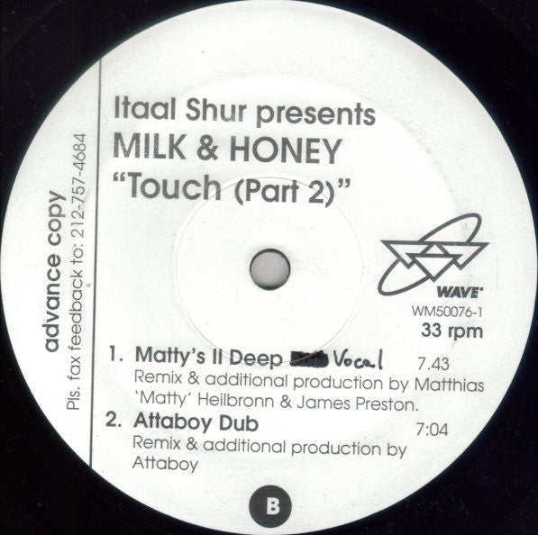 Itaal Shur Presents Milk & Honey : Touch (Part 2) (12")