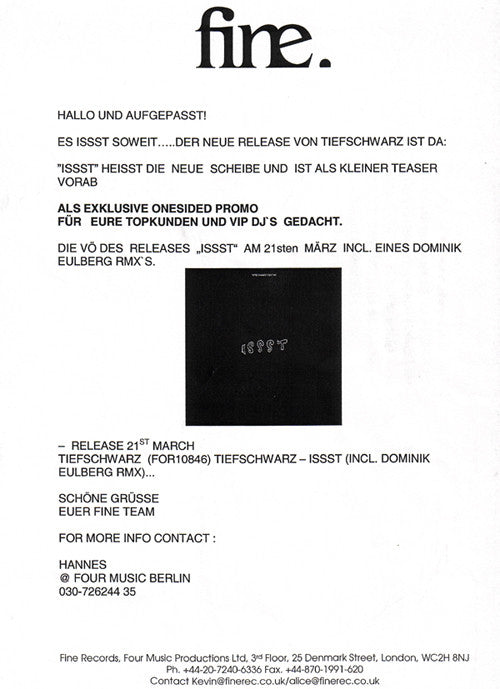 Tiefschwarz : Issst (12", S/Sided, Promo)