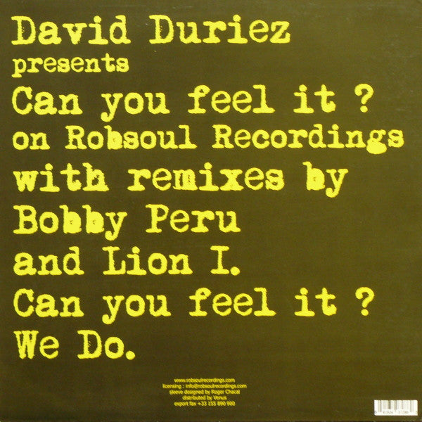 David Duriez : Can You Feel It? (12")