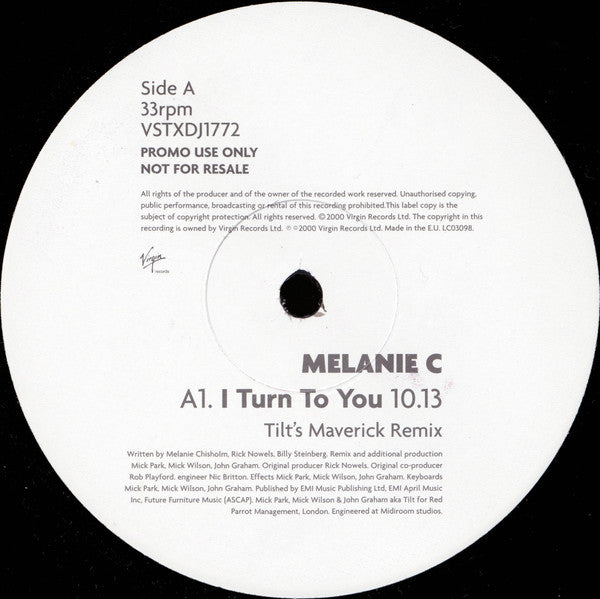 Melanie C : I Turn To You (Mixes By Tilt) (12", Promo)