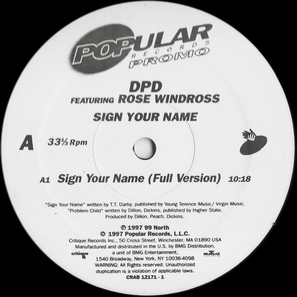 DPD Featuring Rose Windross : Sign Your Name (12", Promo)