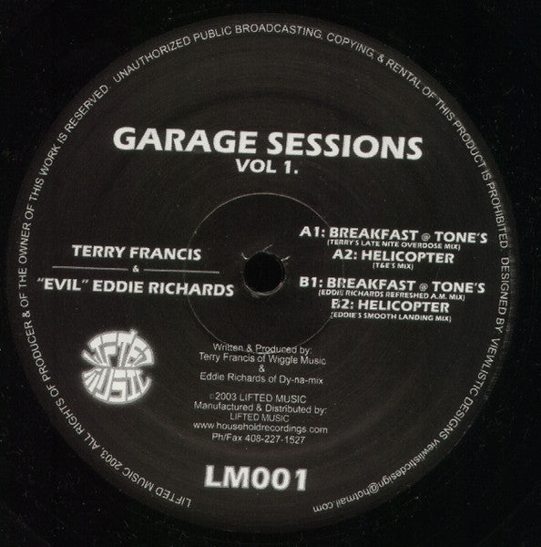 Terry Francis & "Evil" Eddie Richards* : Garage Sessions Vol. 1 (12")
