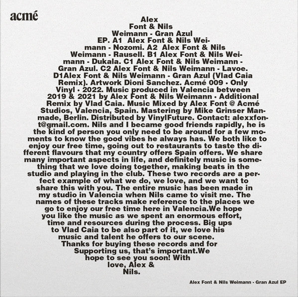 Alex Font, Nils Weimann : Gran Azul EP (2x12")