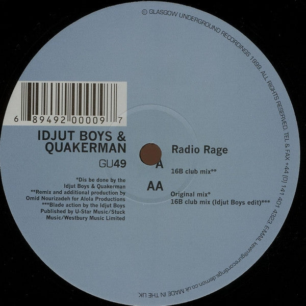 Idjut Boys & Quakerman : Radio Rage (12")